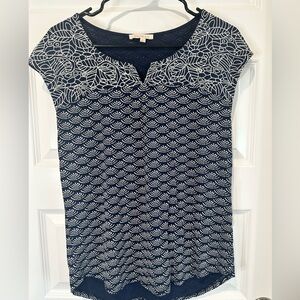 Skies Are Blue Navy and White Patterned Blouse